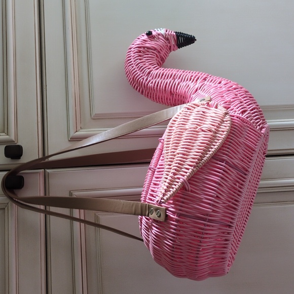 NWOT Pink Flamingo Wicker Purse Bag Basket - Picture 13 of 13